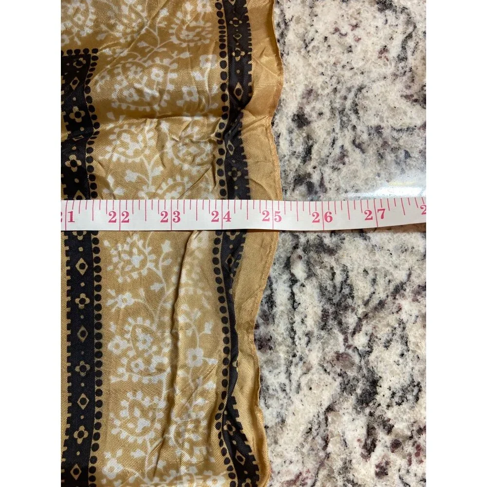 Vtg Silk Square Scarf Houndstooth Lightweight Gold Black White Neck Wrap Bandana_5